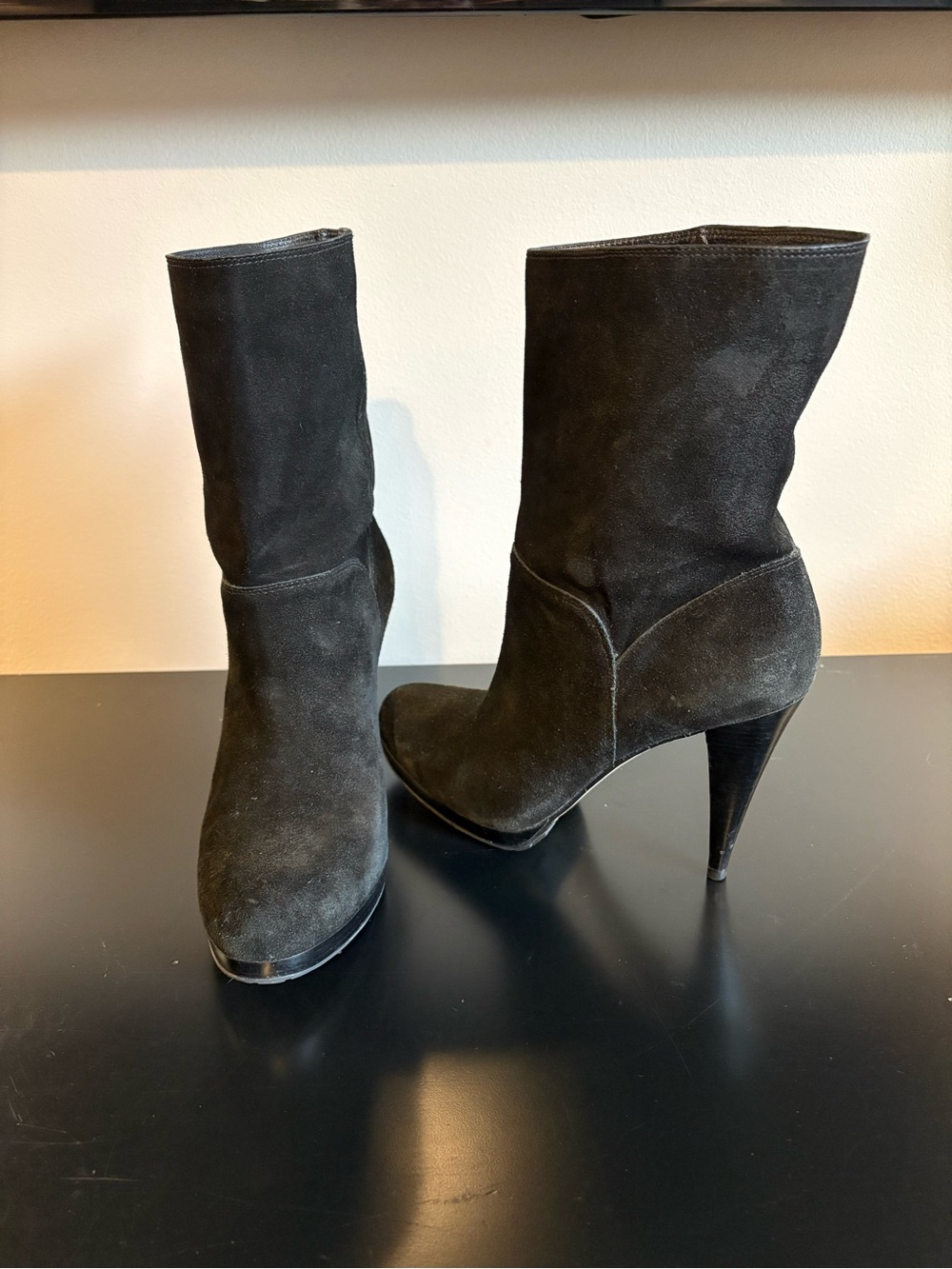 Cole Haan Black Suede Mid-Calf Stiletto Boots